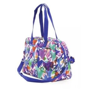 NWOT KIPLING POPPER PRT Diaper Bag Handbag W/ Furry Monkey​ DREAMY DUET